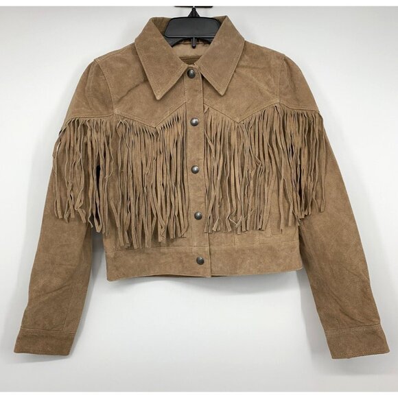 Blank NYC Jacket Fringe 100% Leather Almond Butter Button Front - Picture 5 of 13